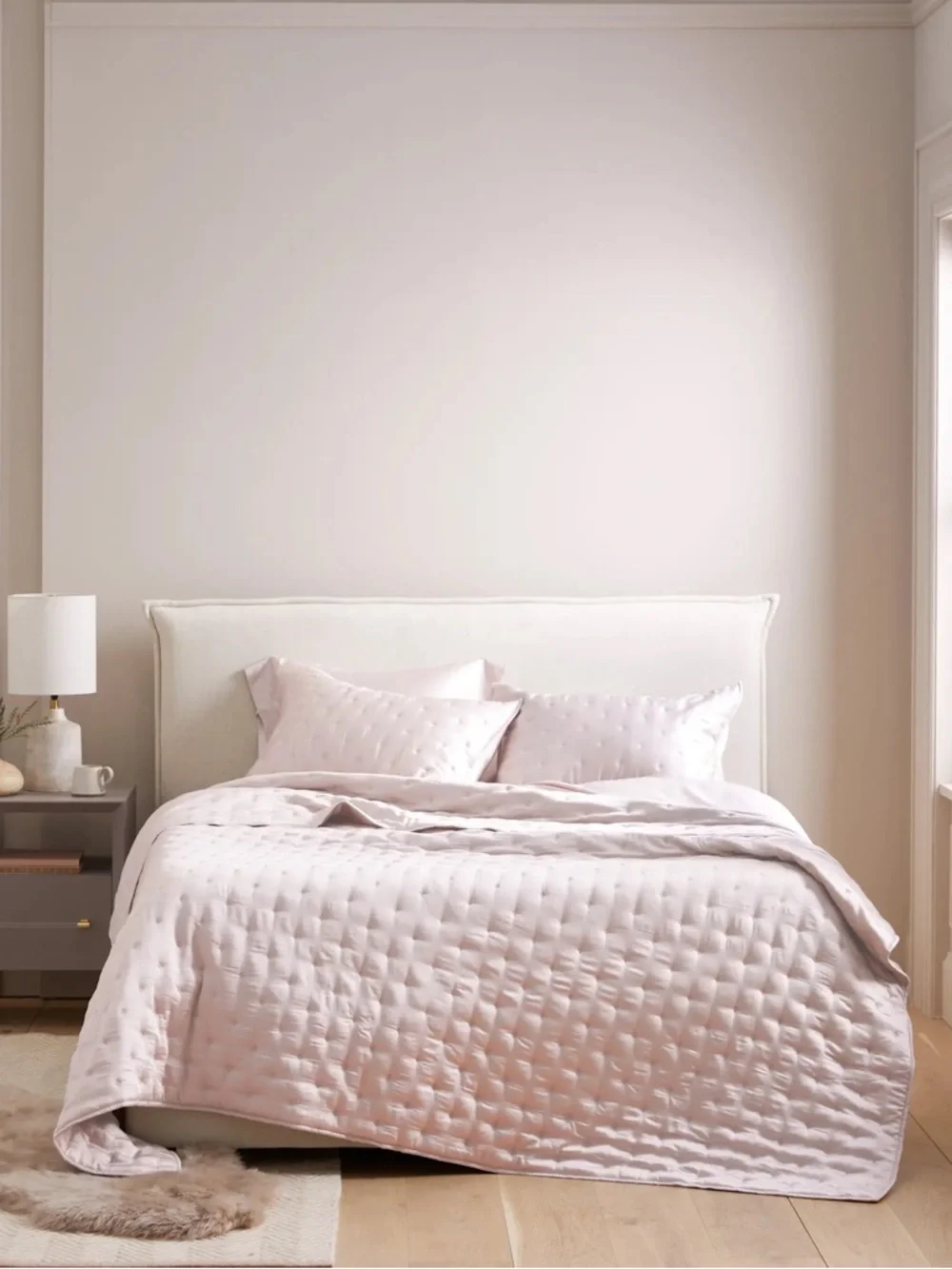 NEW Quince Bamboo Dream Quilt Quilted Comforter Light Soft Blush Pink Queen Full